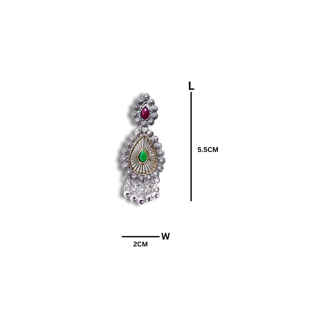 Kubera Imitation Jewellery Long Jhumka Earrings for Women Oxidised Peacock Feather Girls Mid Size Silver Drop Hanging Indian Ethnic Silver Ear Rings Combo Perfect Wedding Gifts -OLJ40